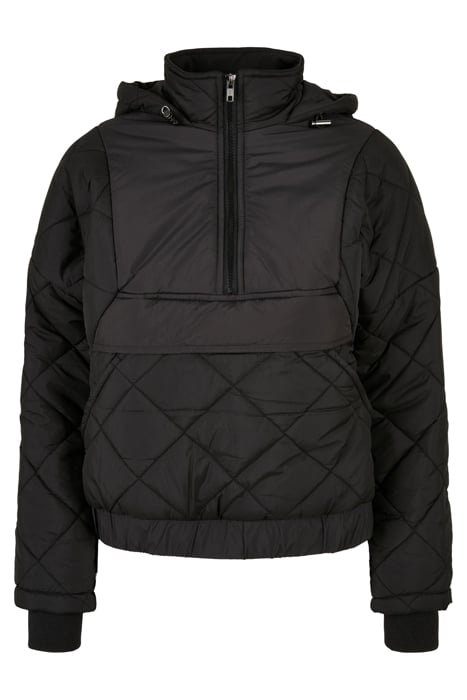 LADIES OVERSIZED DIAMOND QUILTED PULL OVER JACKET BLACK 1