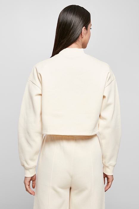 LADIES CROPPED OVERSIZED SWEAT HIGH NECK CREW WHITESAND 3