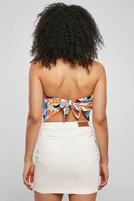 LADIES CROPPED AOP SATIN TRIANGLE TOP MAGICMANGOABSTRACT 3