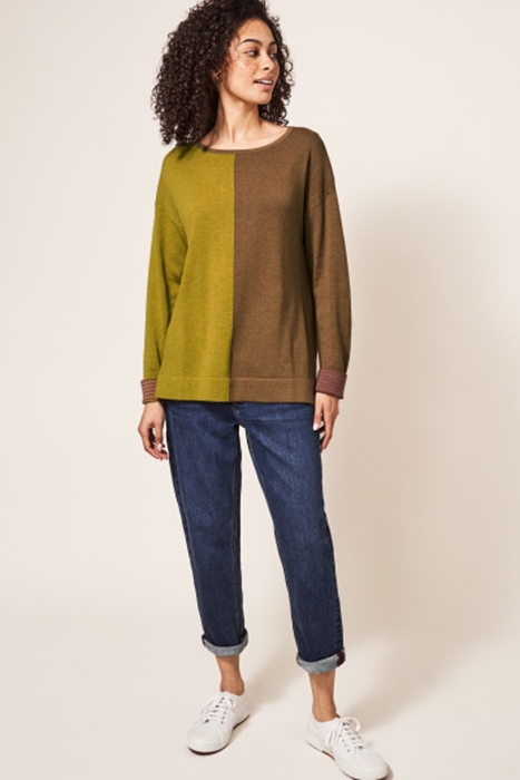 OLIVIA COL-BLOCK STRIPE JUMPER CHARTREUSE 2