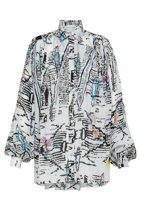 "GOOD VIBES" PRINT CO/SE SILK BOHEMIAN SHIRT AVORIO 1