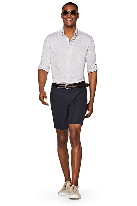 NAVY PLEATED BENNINGTON SHORTS 1