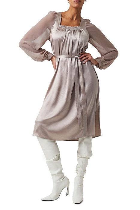 CAMINA GEORGETTEMSLEEVE SATIN MIX DRESS MOON ROCK 1