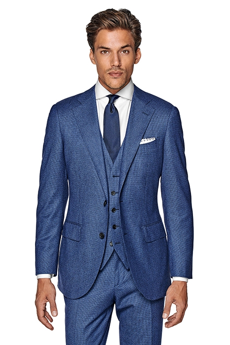 MID BLUE HOUNDSTOOTH THREE-PIECE LAZIO SUIT 2