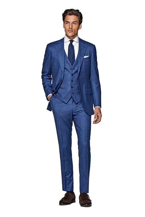 MID BLUE HOUNDSTOOTH THREE-PIECE LAZIO SUIT 5