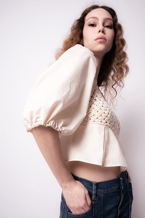 VIGONE TOP POPELINE CON INTREC BEIGE/CREAM 4