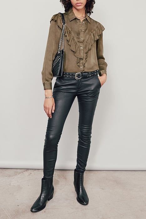 KHAKI RUFFLED CUPRO SHIRT 1