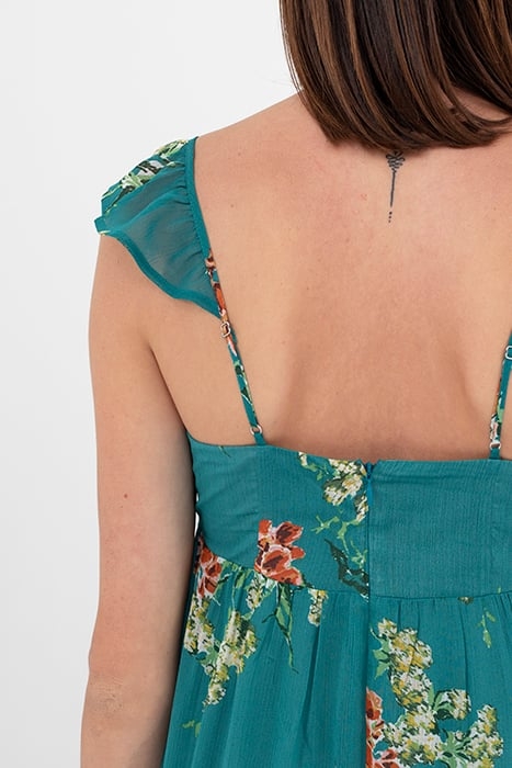 FLOWER BOUQUET PRINT RUFFLED RECYCLED VOILE DRESS 4