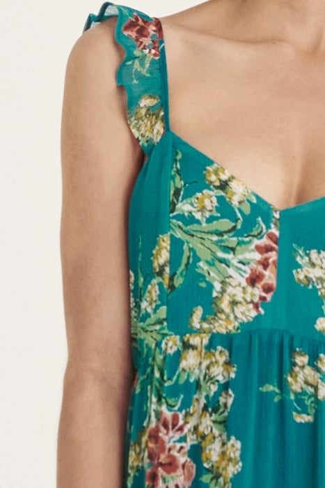 FLOWER BOUQUET PRINT RUFFLED RECYCLED VOILE DRESS 3