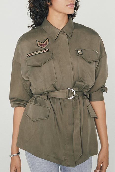 KHAKI TENCEL SAFARI JACKET, ARMY BADGES AND BELT 1