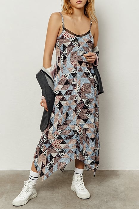 FLORAL PATCHWORK ECOVERO® VISCOSE MIDI DRESS, LACE 1