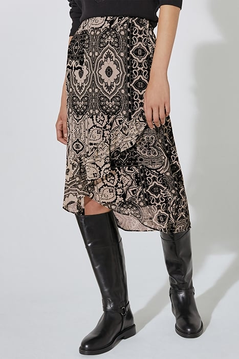 SCARF-PRINT ASYMMETRIC SKIRT WITH VOILE RUFFLE 1