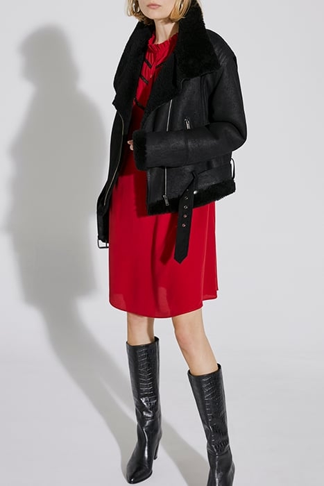 RED SHORT DRESS WITH VICTORIAN NECK & LACE DICKEY 2