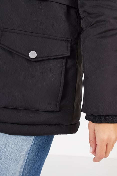 BLACK FUR-LINED HOODED PADDED JACKET 6