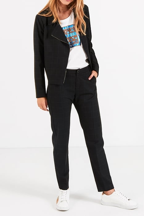 BLACK BIKER-STYLE JACKET WITH BLUE CHECK 1