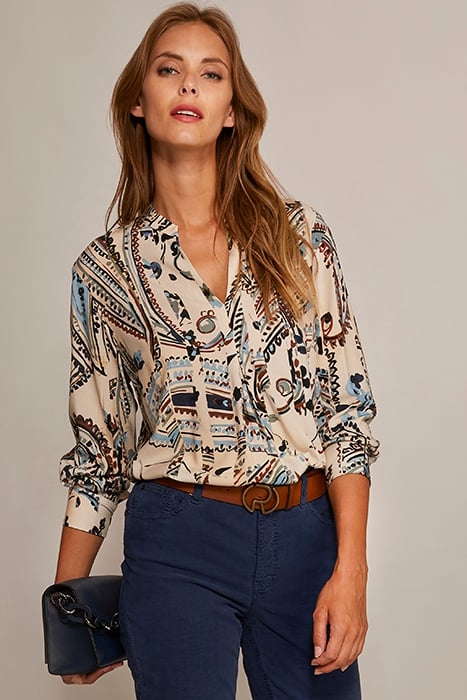 VNECK SHIRT FRONTPLEAT LS MULTI 2