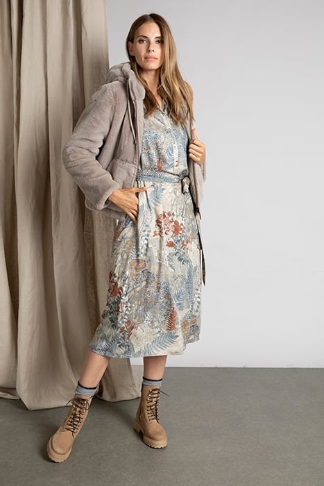 DRESS FROWNCED NECKLINE LS BLUE 2