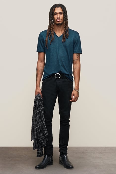 WOOSTER SLIM FIT SS LINEN V-NECK COSMOS BLUE 5