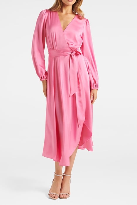 MARILYN SATIN WRAP MIDI DRESS PINK COSMOS 1