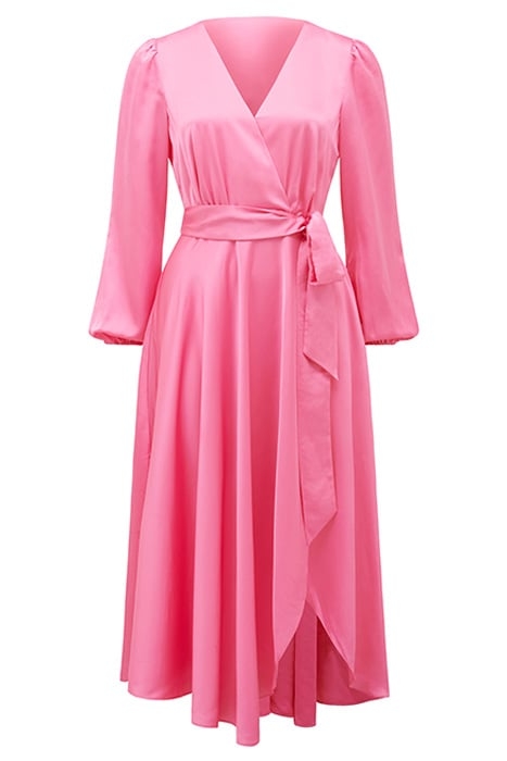 MARILYN SATIN WRAP MIDI DRESS PINK COSMOS 5