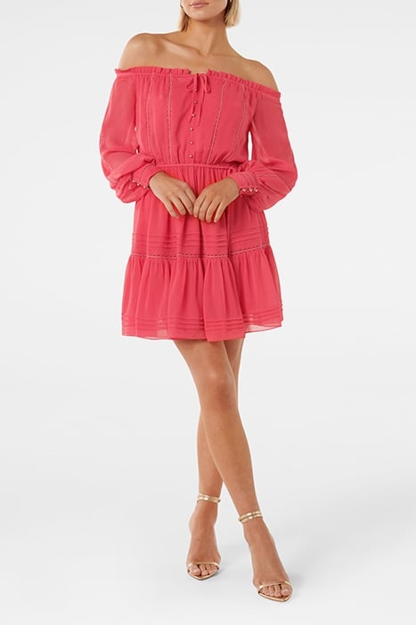 GISELE OFF SHOULDER MINI DRESS CHERRY PINK 3