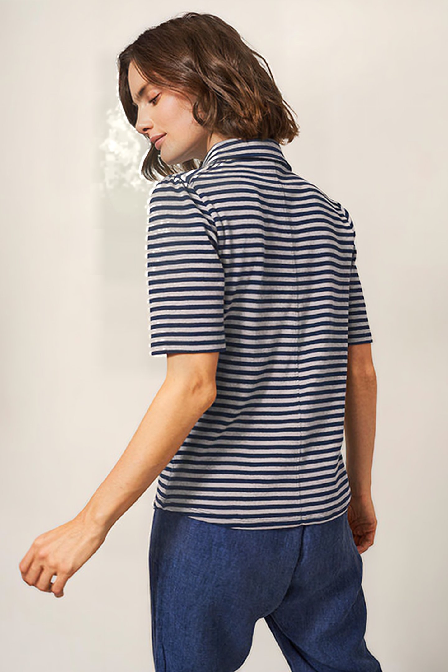 ROSIE RIB HALF SLEEVE NAVY MULTI 2