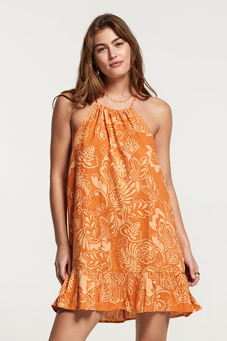 LADIES MEDELLIN DRESS ARTSY LEAVES FRESH APRICOT ORANGE 1