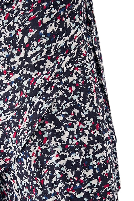 NAVY TACHIST PRINT A-LINE WRAP SKIRT 7