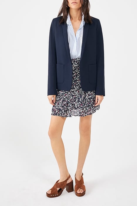 NAVY TACHIST PRINT A-LINE WRAP SKIRT 3