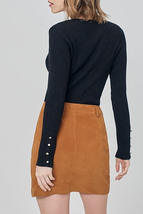 BLACK FINE KNIT SWEATER WITH BUTTONED CUFFS 2