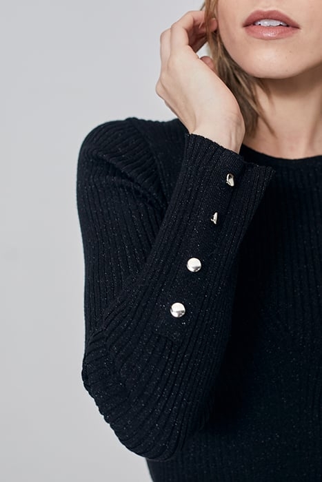 BLACK FINE KNIT SWEATER WITH BUTTONED CUFFS 7