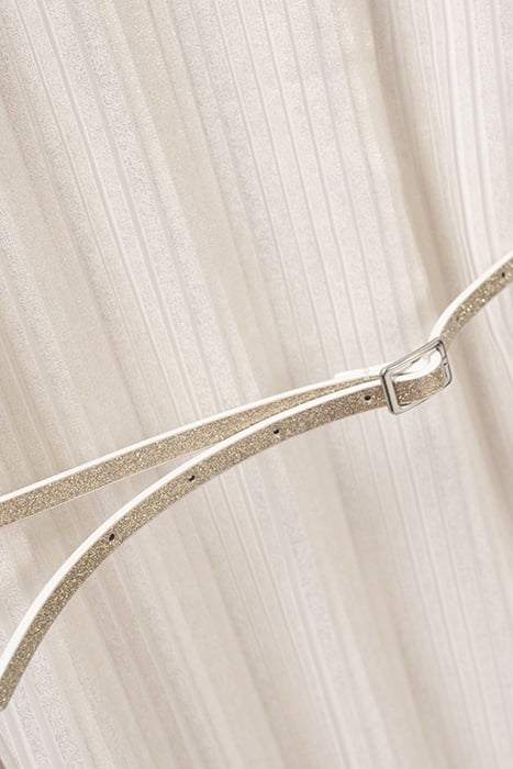 GIRLS’ WHITE GLITTERY PLEATED DRESS WITH GOLD WAISTBAND 6