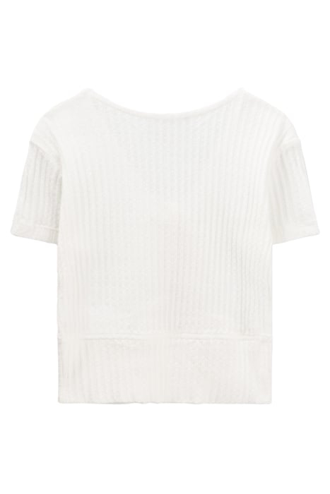 GIRLS’ ECRU RIBBED CROPPED T-SHIRT WITH BOW 2