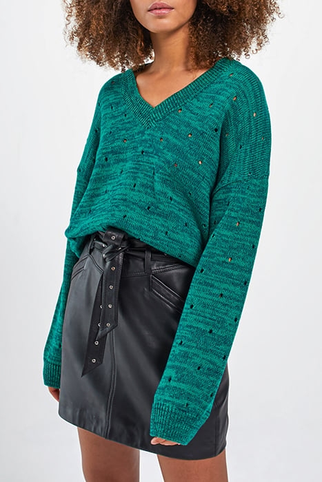 GREEN OPENWORK KNIT MARL SWEATER 1