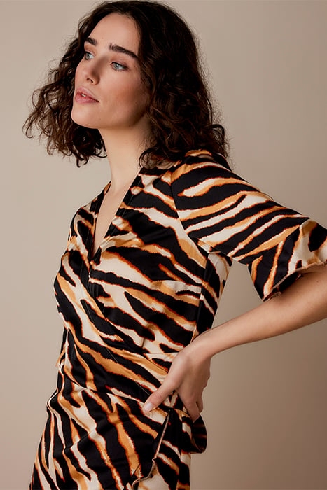 WRAP DRESS PRINTED POLYESTER WARM APRICOT 3