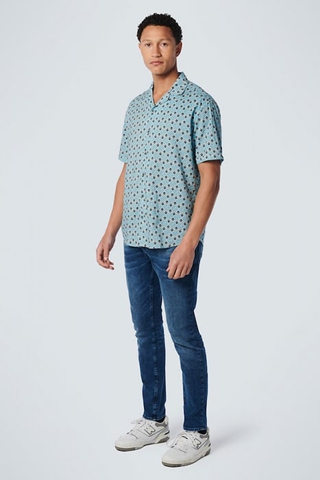 SHIRT SHORT SLEEVE RESORT COLLAR ALLOVER PRINTED LIGHT AQUA 3