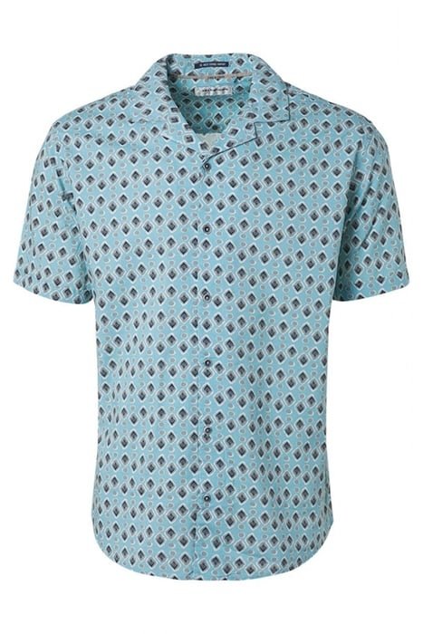 SHIRT SHORT SLEEVE RESORT COLLAR ALLOVER PRINTED LIGHT AQUA 4