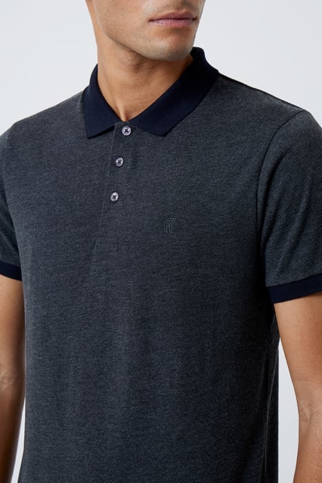 CONTRAST COLLAR POLO SHIRT CHARCOAL MEL/DK NAVY 4
