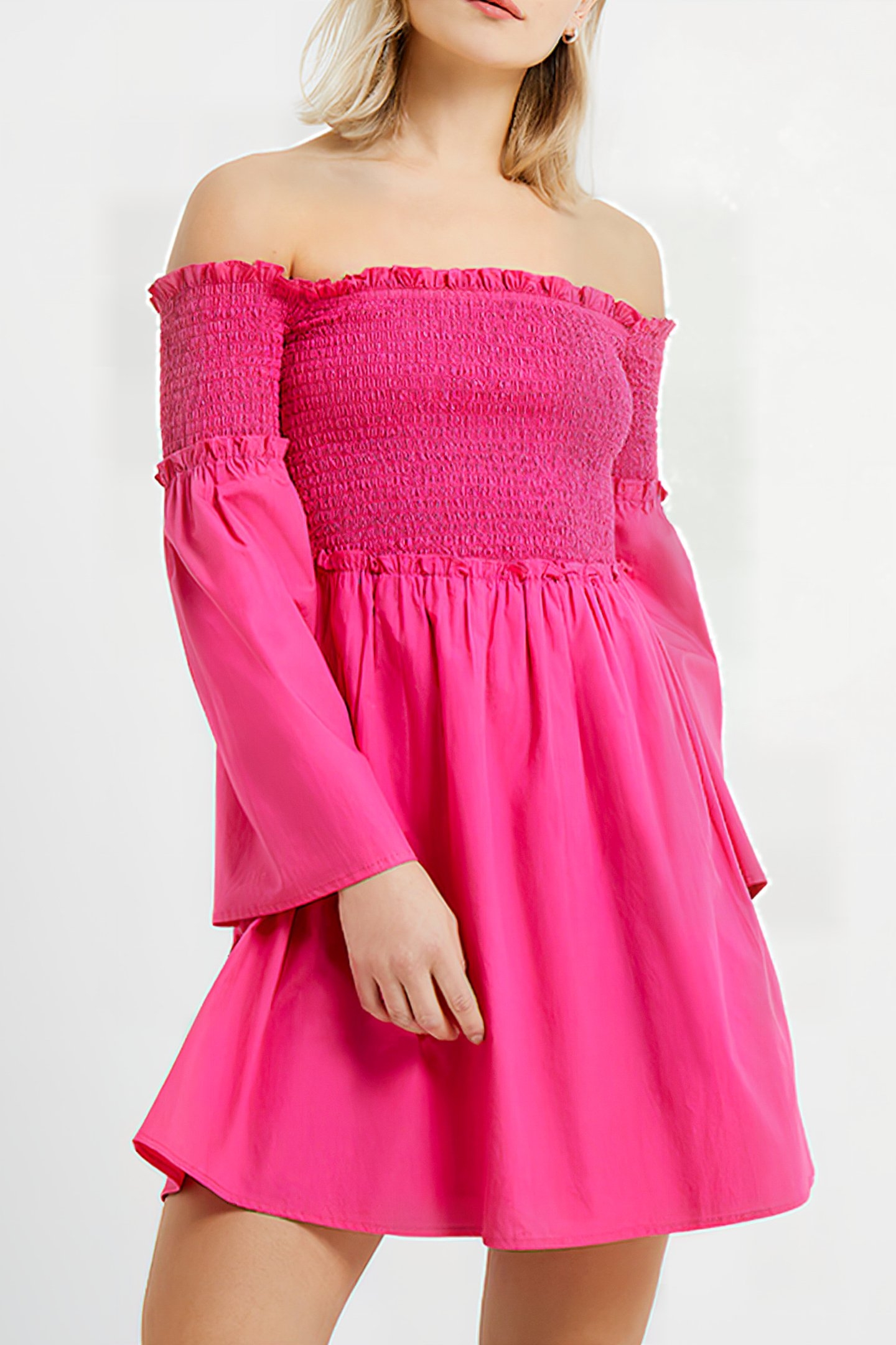 RHODES CONSCIOUS POPLIN BARDOT MINI DRESS WILD ROSA 1