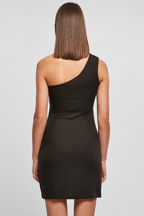 LADIES RIB ONE SHOULDER DRESS BLACK 2