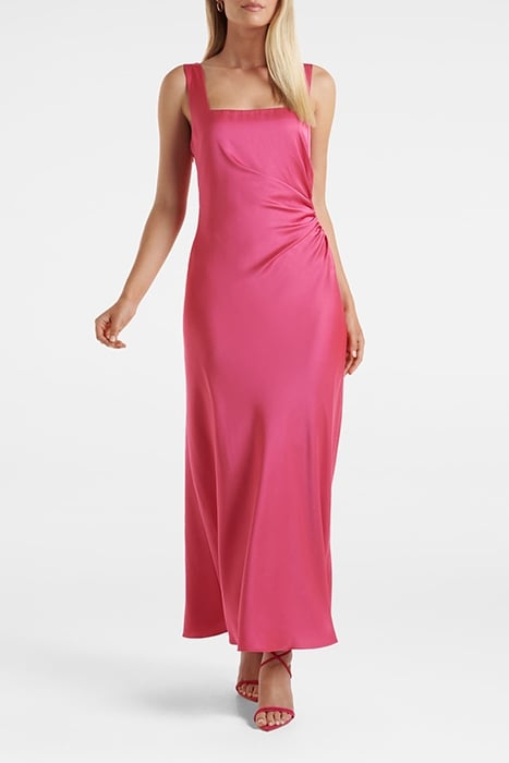 WINNIE SQUARE NECK RUCHED MIDI RASPBERRY JELLY 1