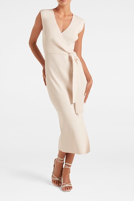 JACINTA EXTENDED SHOULDER HALF WRAP MIDI DRESS CREAM 1