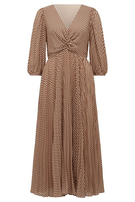 VIVIANA TWIST FRONT PLEATED MIDI DRESS CAMEL TILE GEO 3