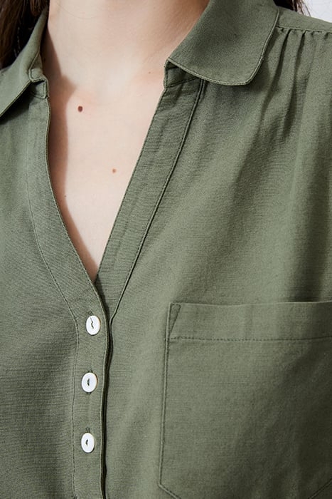 LINEN BLEND VEE PLACKET TOP KHAKI 4