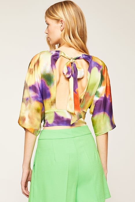 SHORT BLOUSE WITH FLOWER-PATTERNED BACK BOW LIGHT GREEN 2