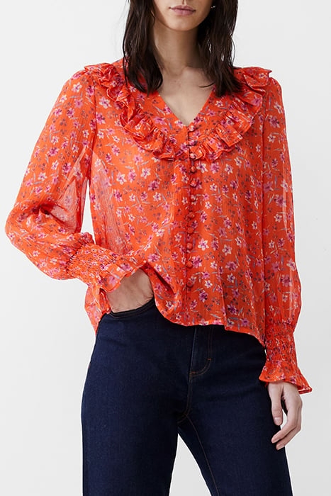 CAMILLE FRILL SHIRRED SLV TOP MANDARIN 1