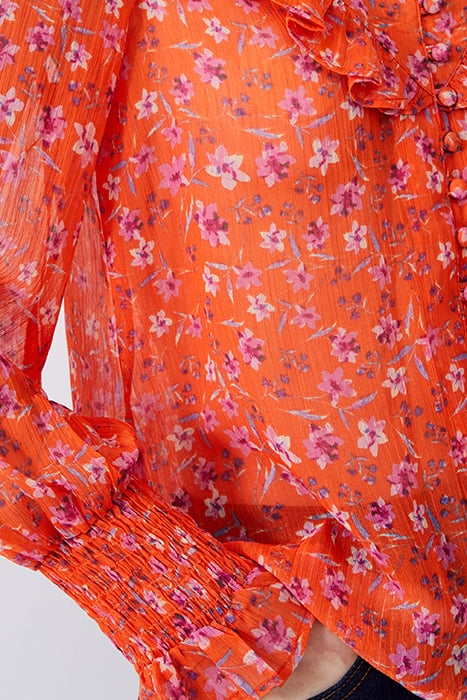 CAMILLE FRILL SHIRRED SLV TOP MANDARIN 4