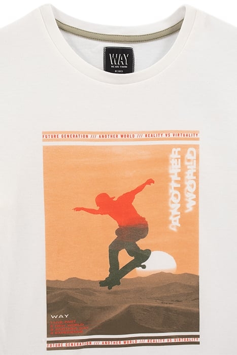 BOYS’ WHITE ORGANIC COTTON T-SHIRT WITH SKATEBOARDER IMAGE 3