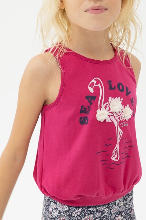 GIRLS’ FUCHSIA FLAMINGO & FLOWER ORGANIC COTTON VEST TOP 1