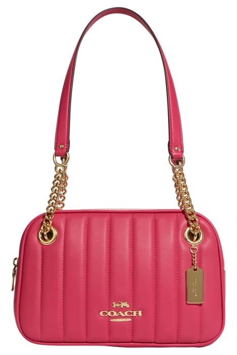 CAMMIE CHAIN SHOULDER BAG WITH LINEAR QUILTING BOLD PINK 1